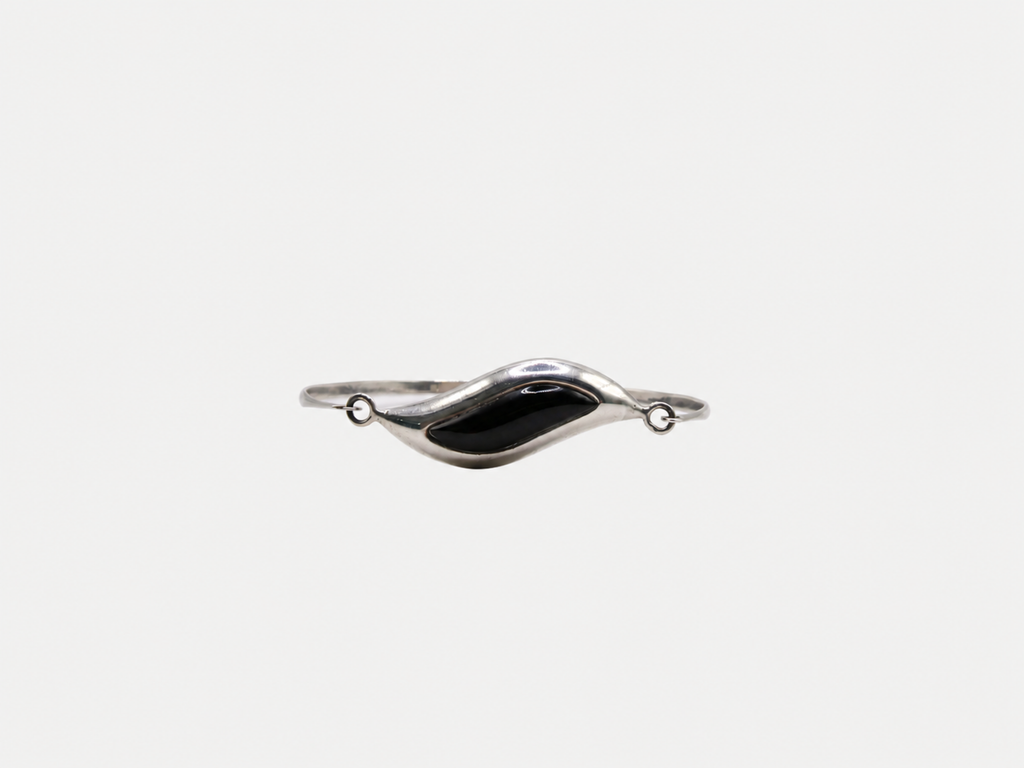 Vintage Silver Onyx Wave Bangle