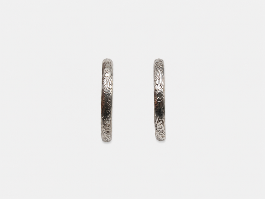 Vintage Silver 3/4 Etched Hoop Earrings