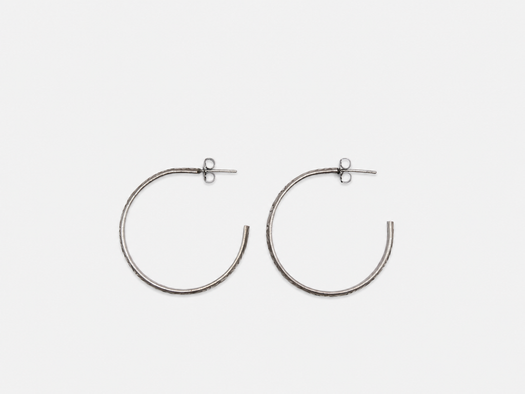 Vintage Silver 3/4 Etched Hoop Earrings