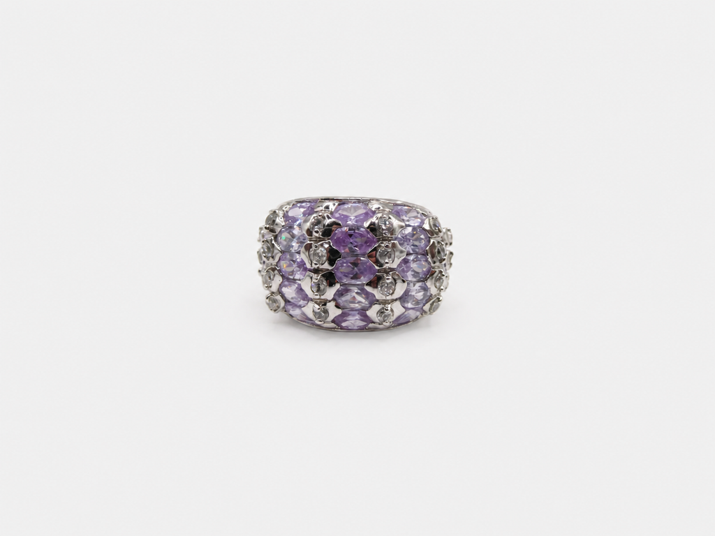 Vintage Amethyst and CZ Cluster Ring