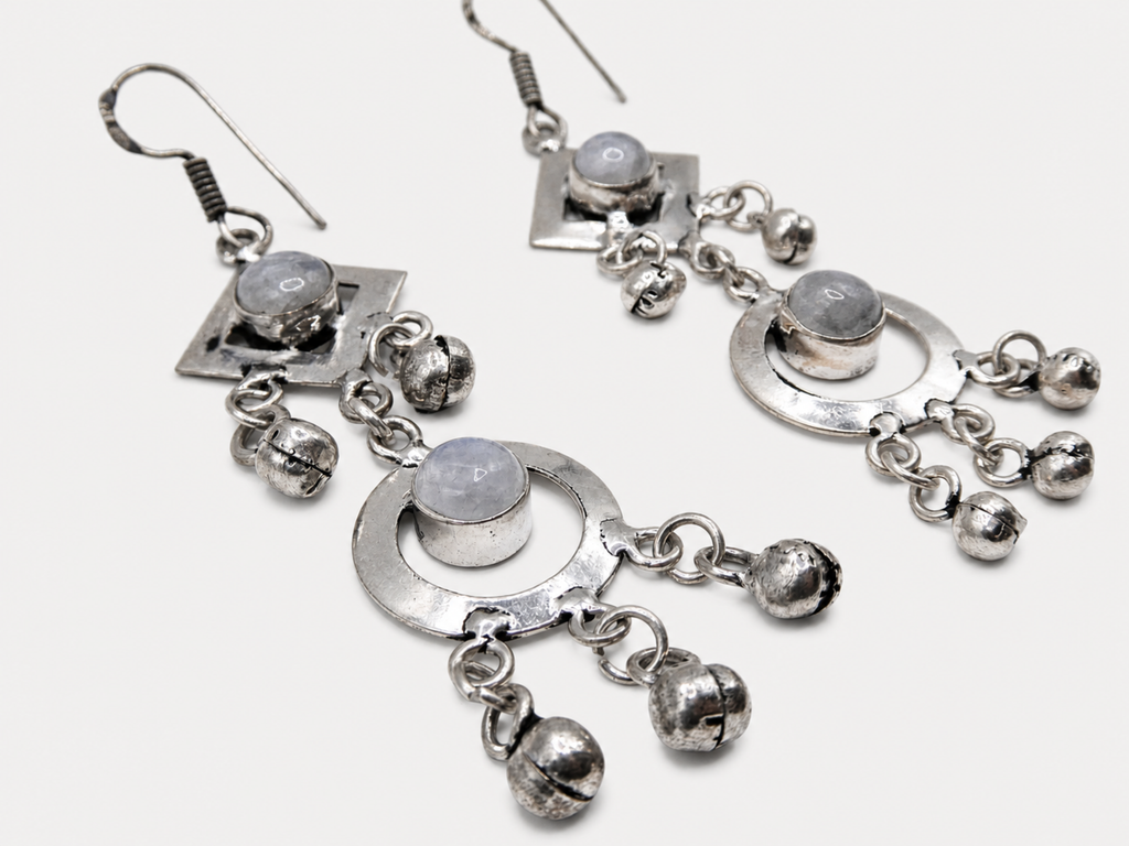 Vintage Silver Moonstone Dangle Earrings