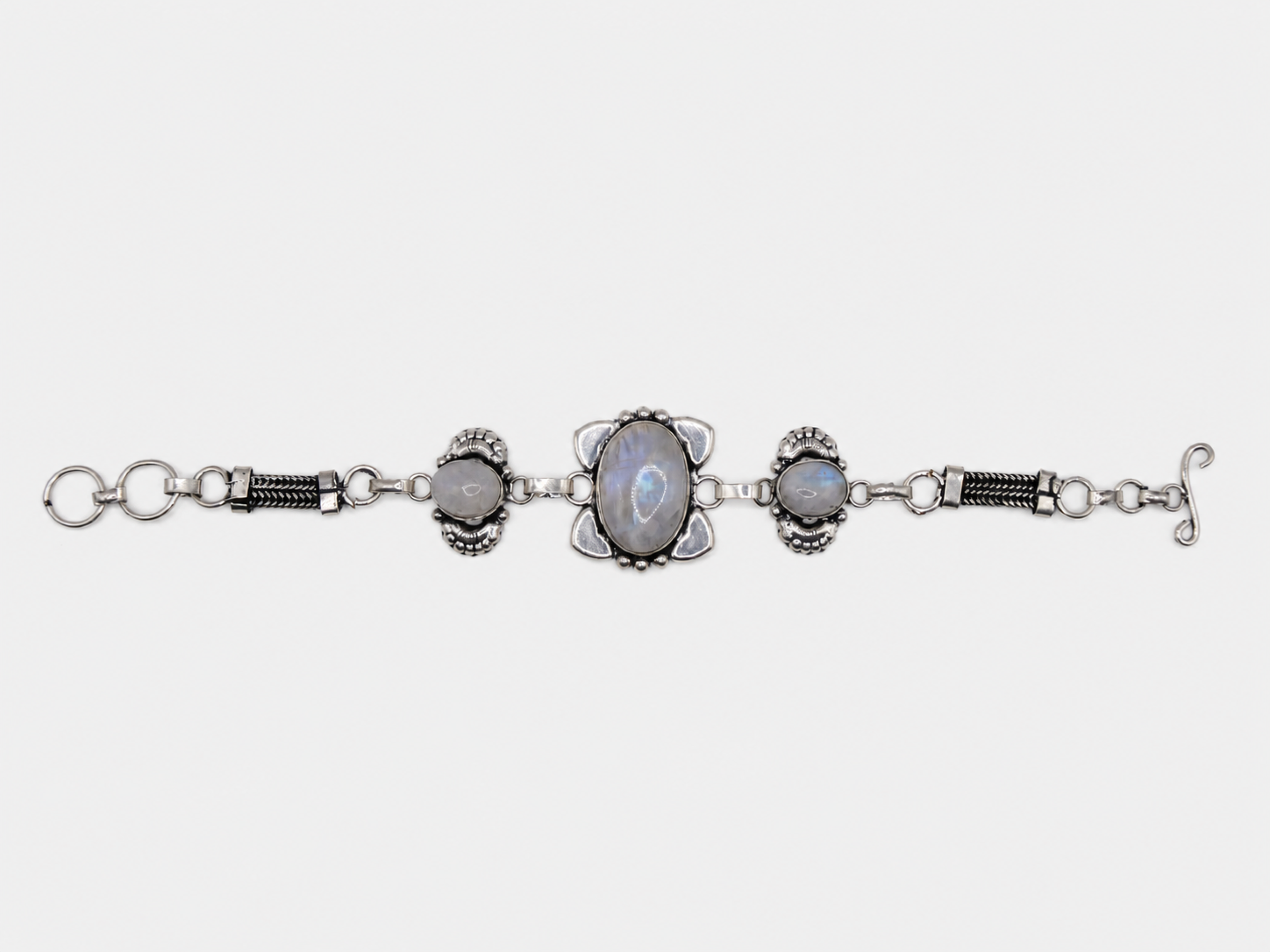 Vintage Silver Moonstone Square Center Toggle Bracelet