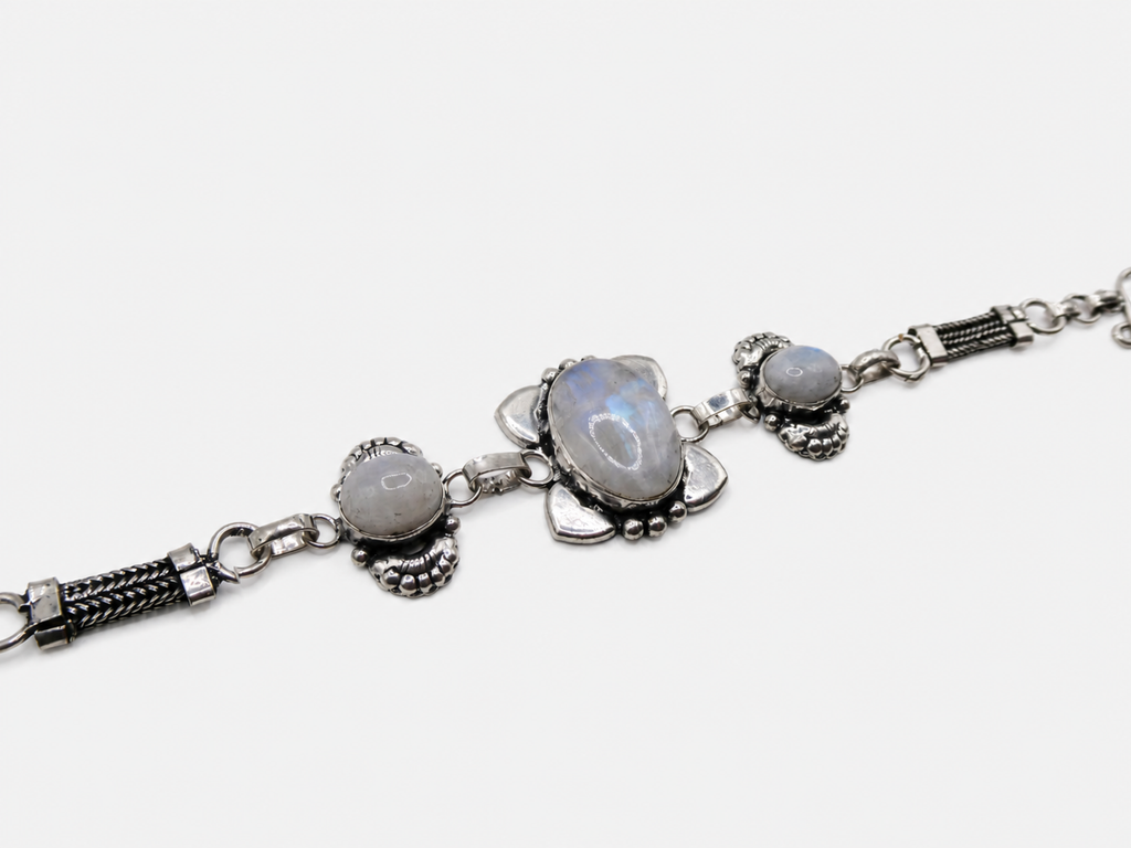 Vintage Silver Moonstone Square Center Toggle Bracelet