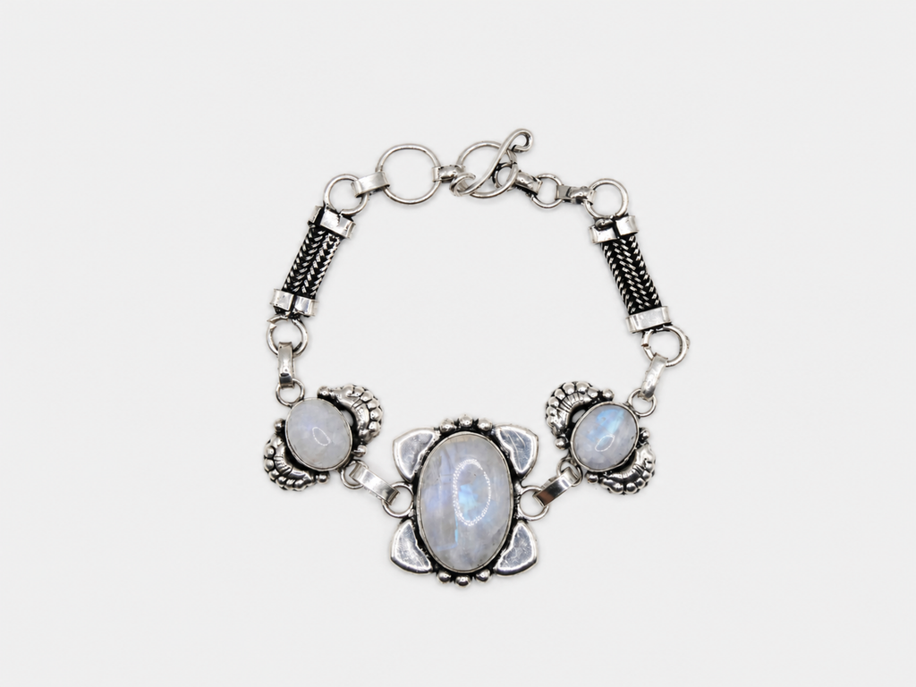 Vintage Silver Moonstone Square Center Toggle Bracelet