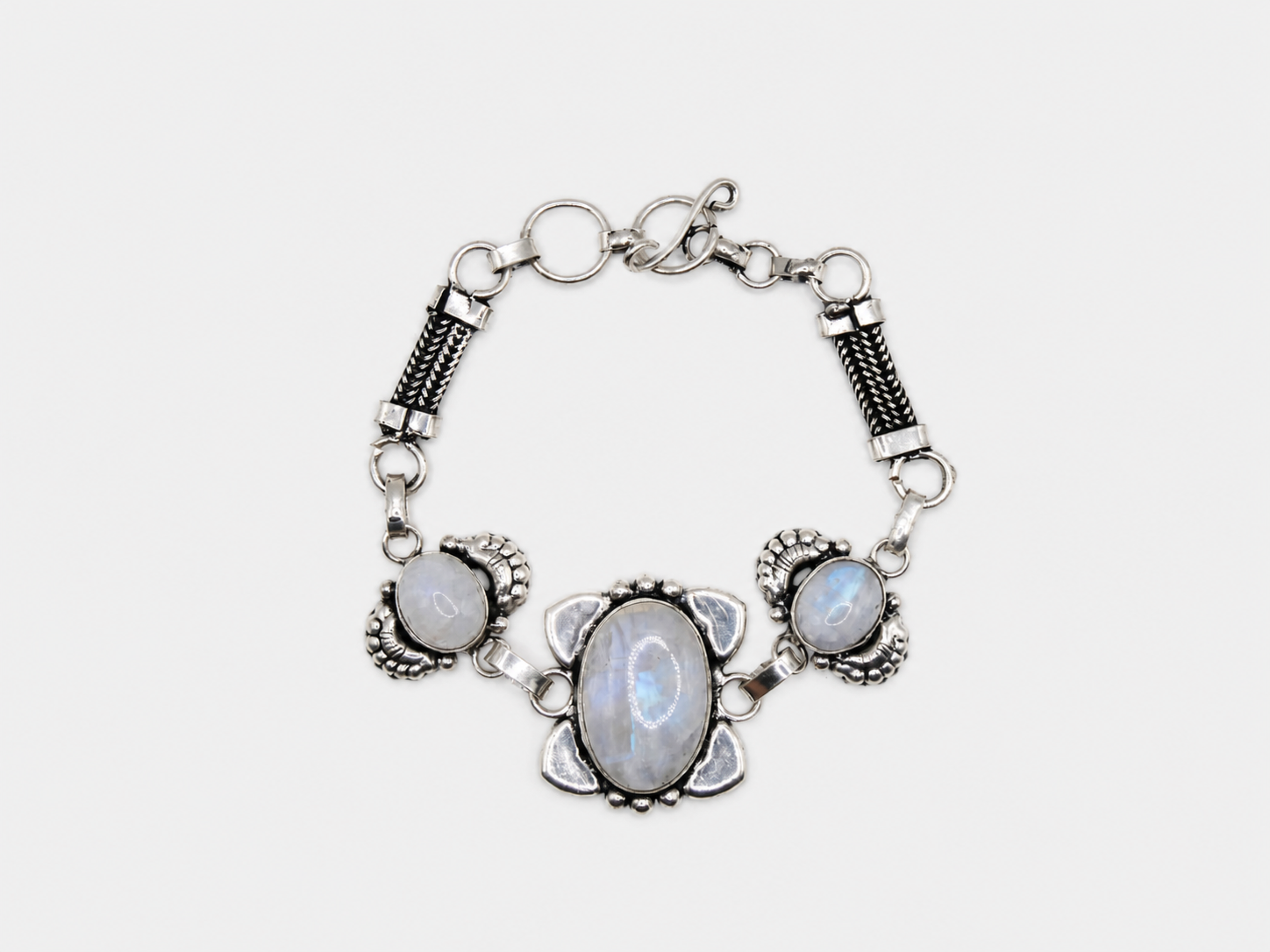 Vintage Silver Moonstone Square Center Toggle Bracelet