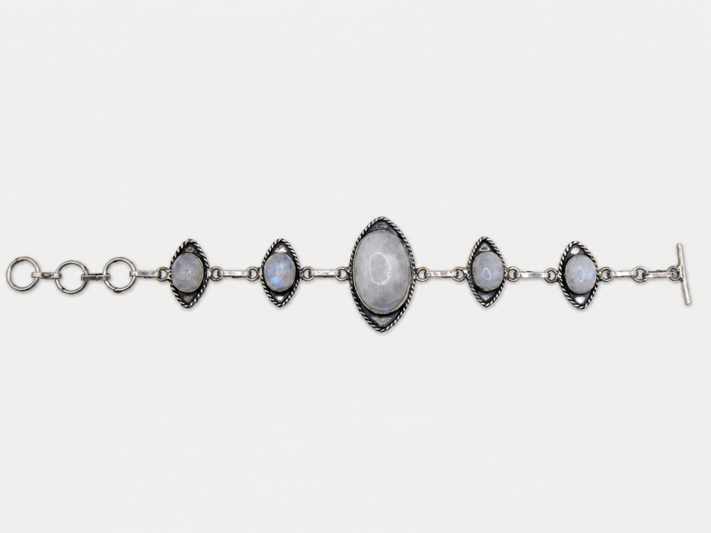 Vintage Silver Moonstone Oval Center Toggle Bracelet