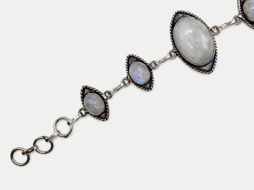 Vintage Silver Moonstone Oval Center Toggle Bracelet