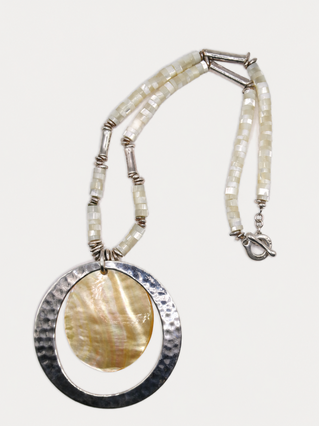 Vintage Silver Mother of Pearl Circular Statement Necklace