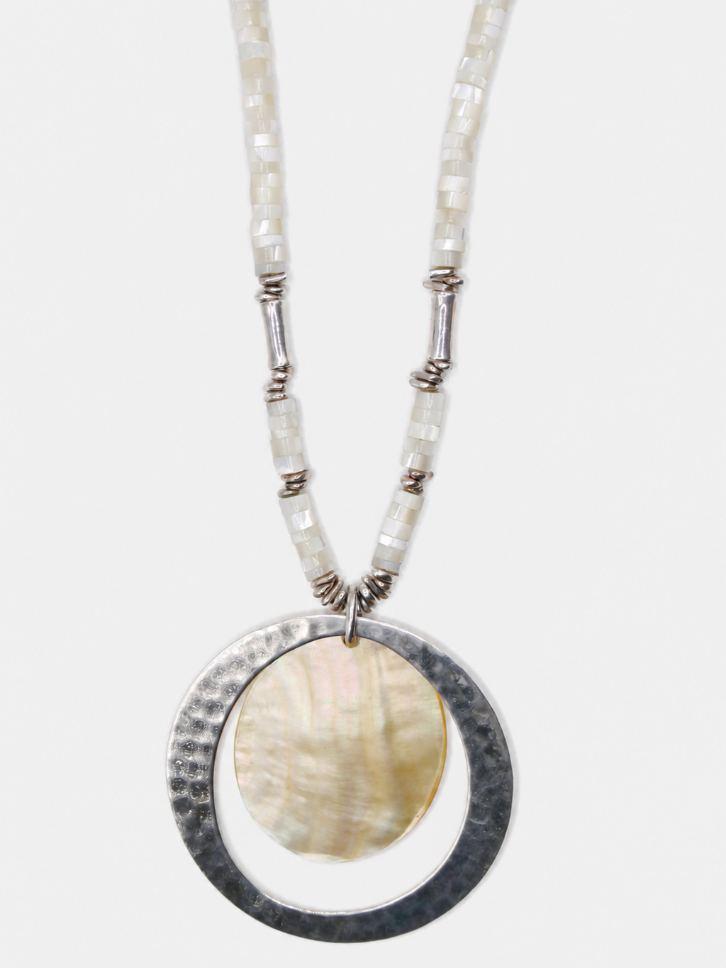 Vintage Silver Mother of Pearl Circular Statement Necklace
