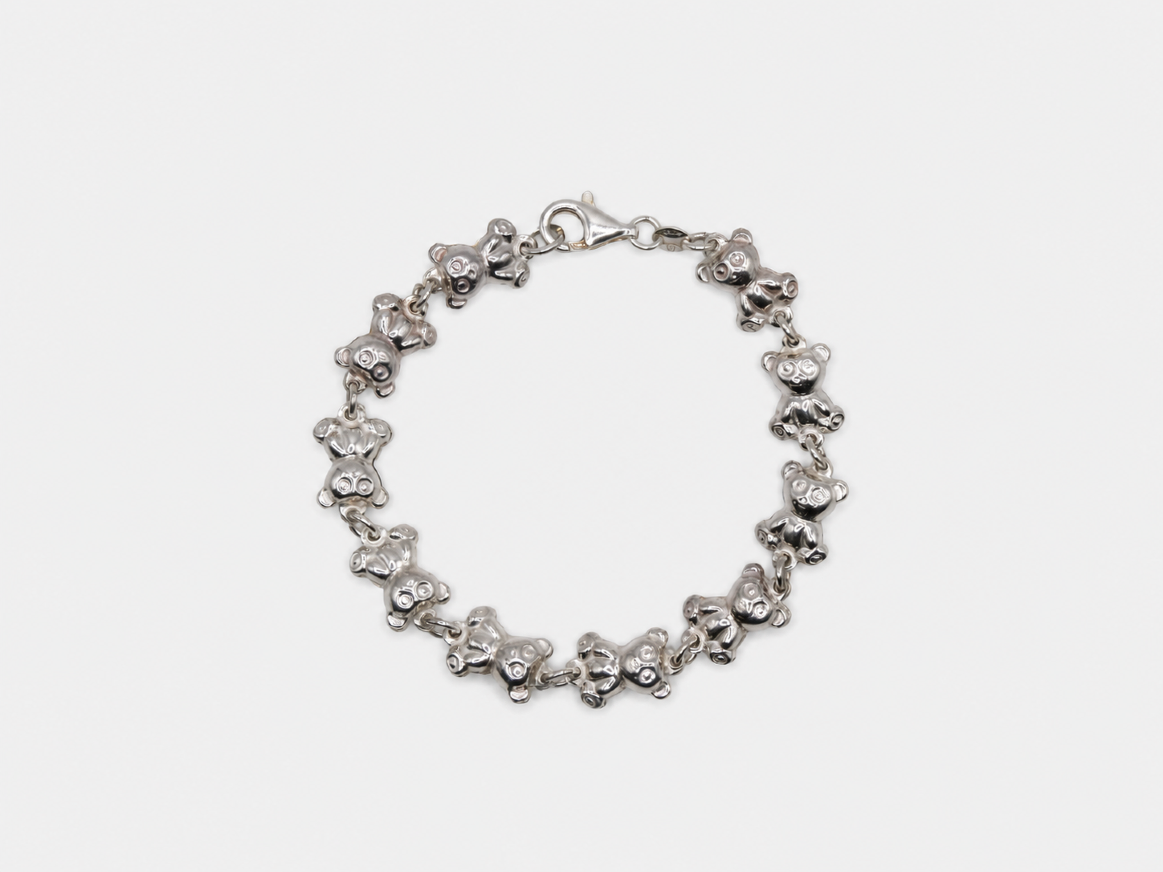 Vintage Silver Teddy Bear Link Bracelet