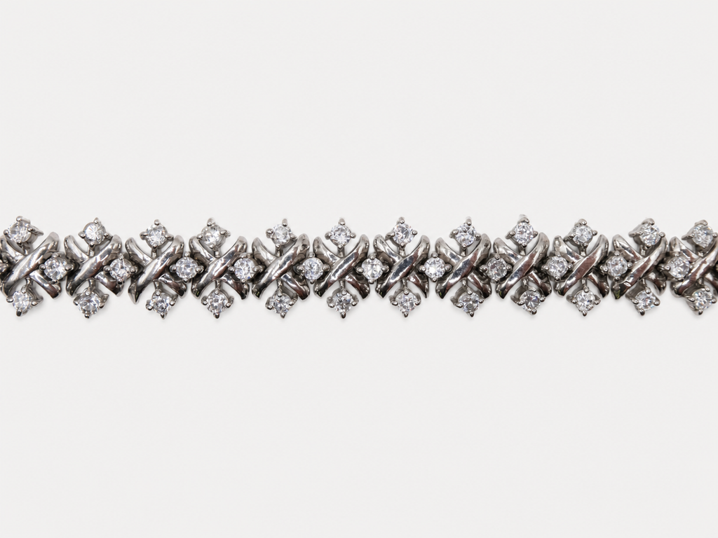 Vintage Silver Textured CZ Bracelet
