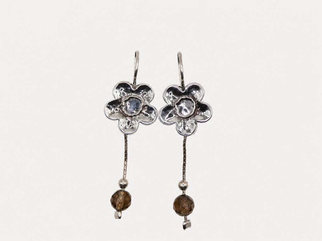 Vintage Flower Smoky Quartz Dangle Earrings