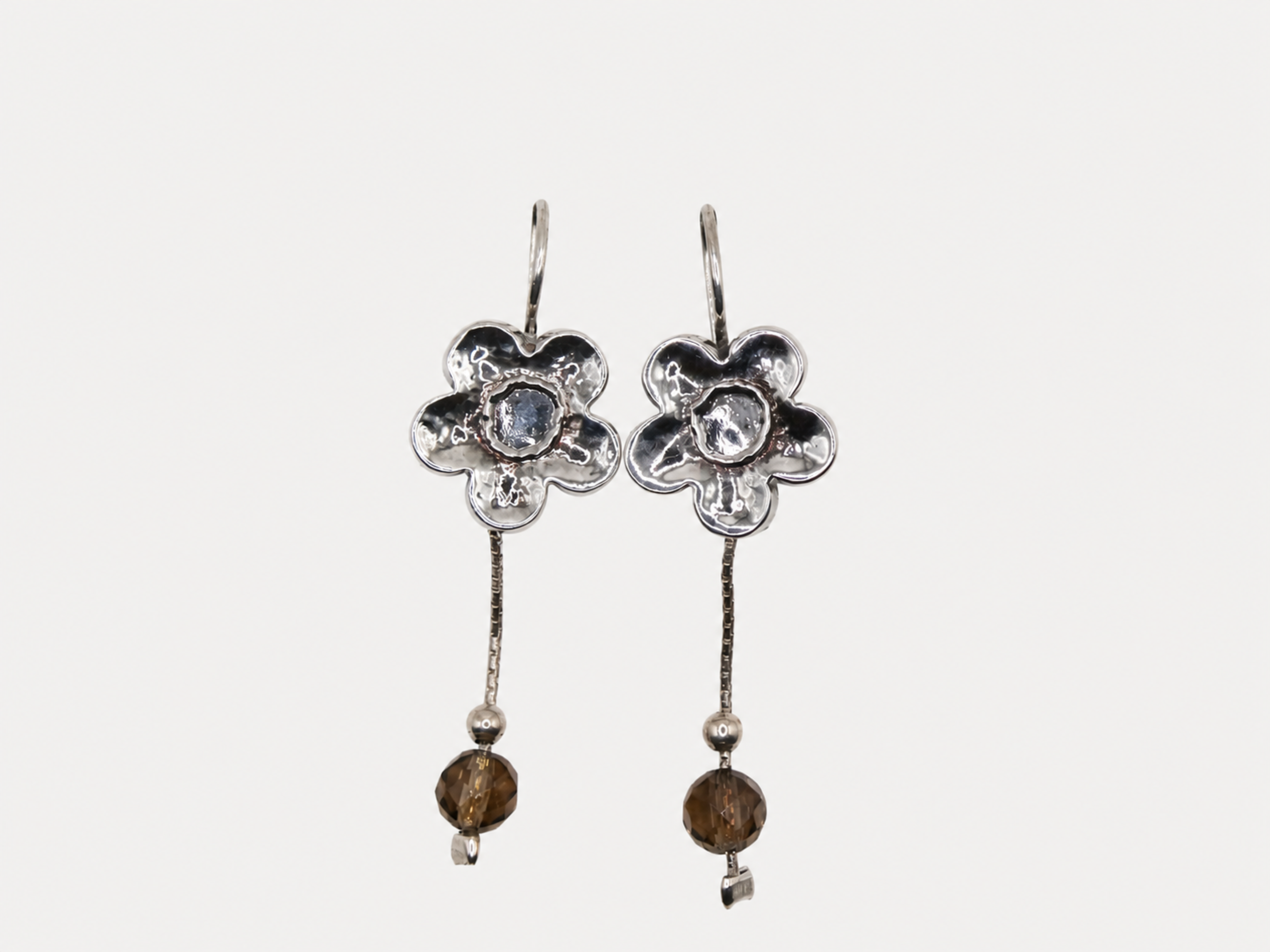 Vintage Flower Smoky Quartz Dangle Earrings