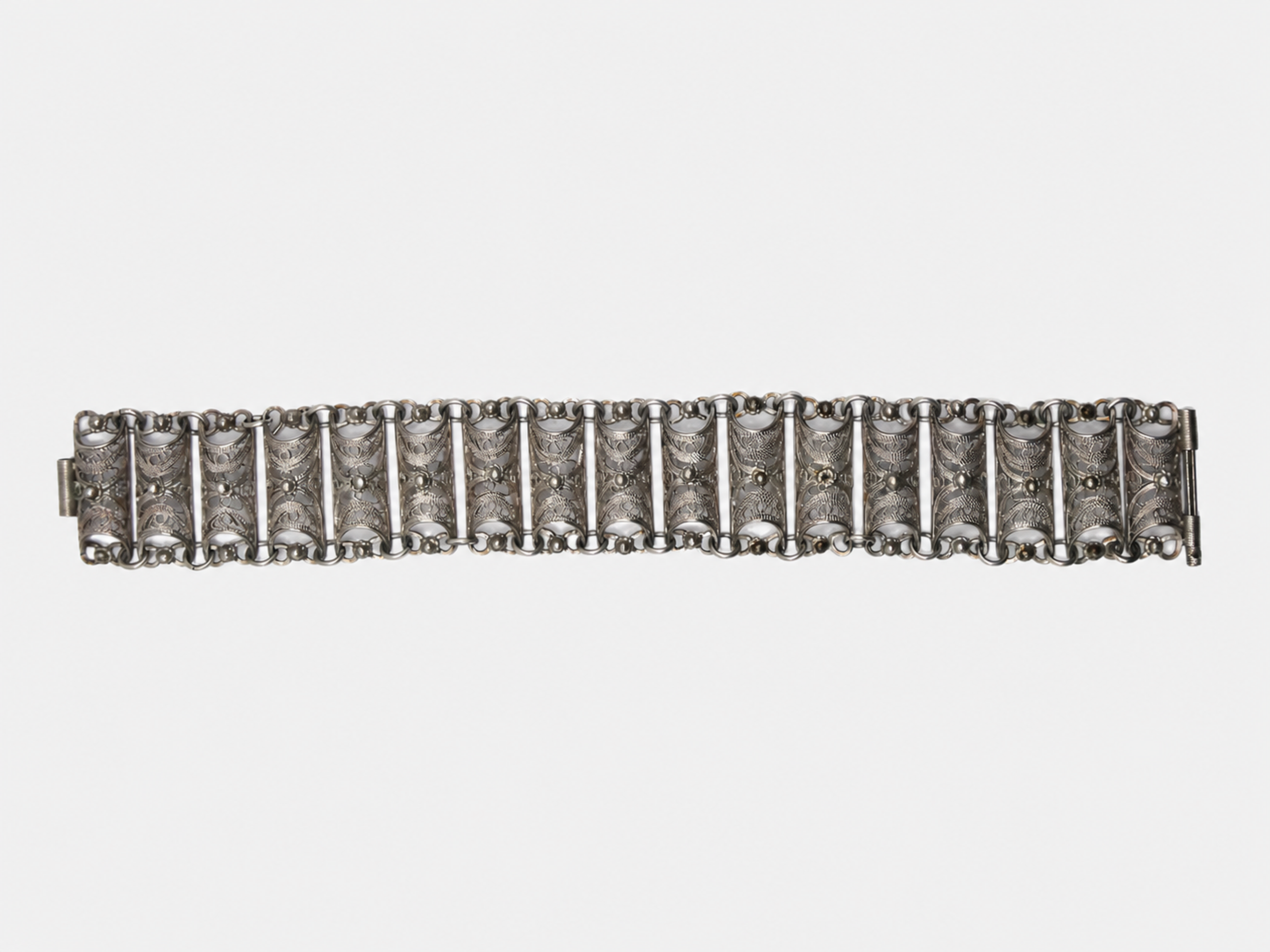Vintage Silver Filigree Panel Bracelet
