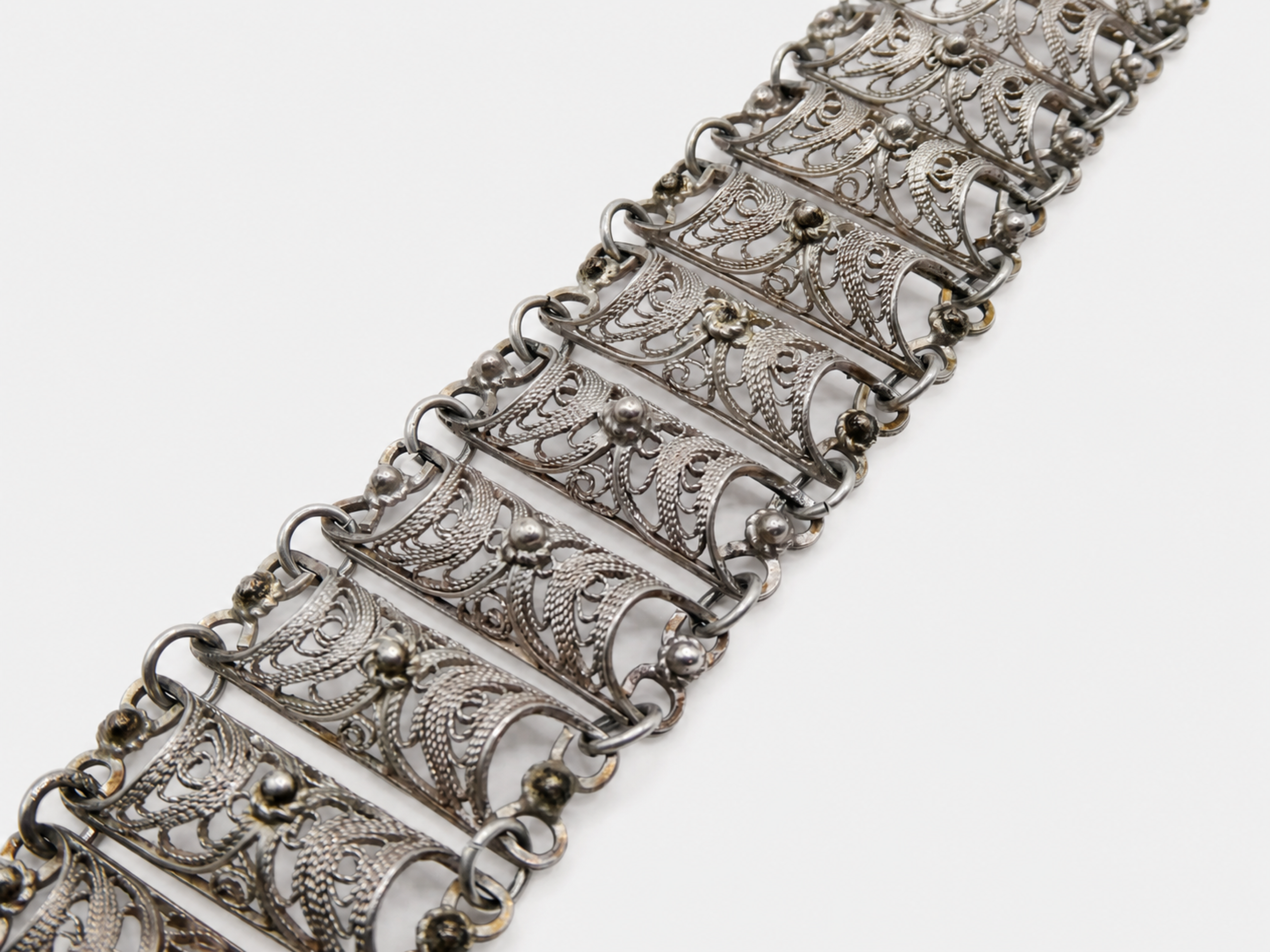 Vintage Silver Filigree Panel Bracelet