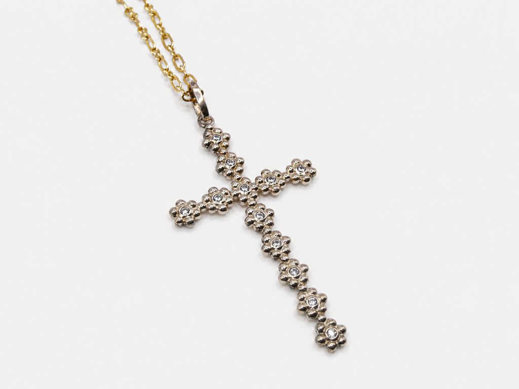 Vintage Floral Cross Gold Over Sterling Pendant Necklace