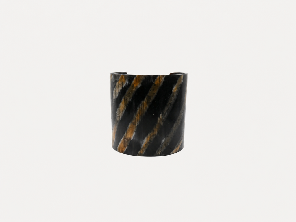 Vintage 3" Wide Natural Tiger Striped Horn Cuff Bracelet