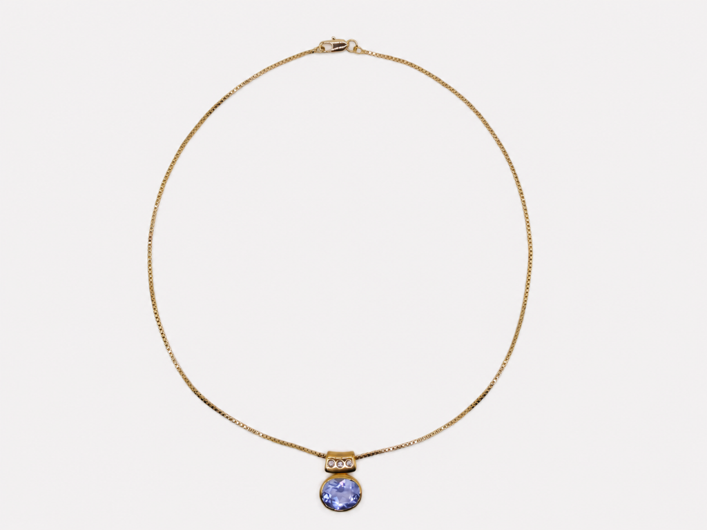 Vintage Gold Blue Spinel Slide Pendant Necklace