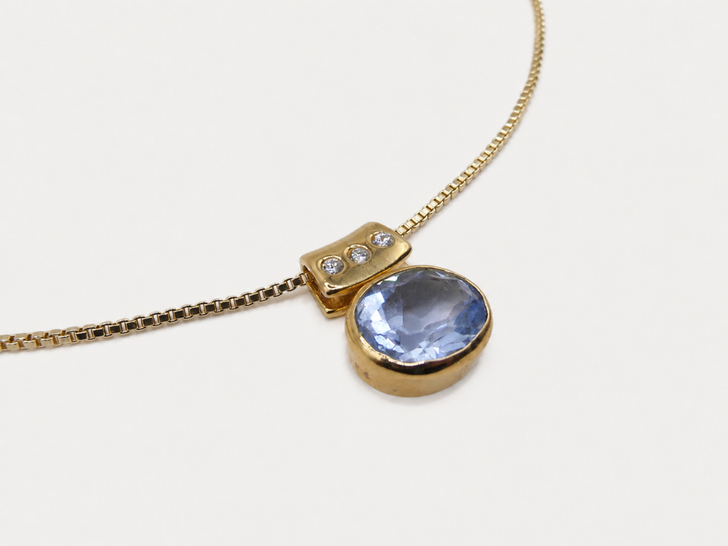 Vintage Gold Blue Spinel Slide Pendant Necklace