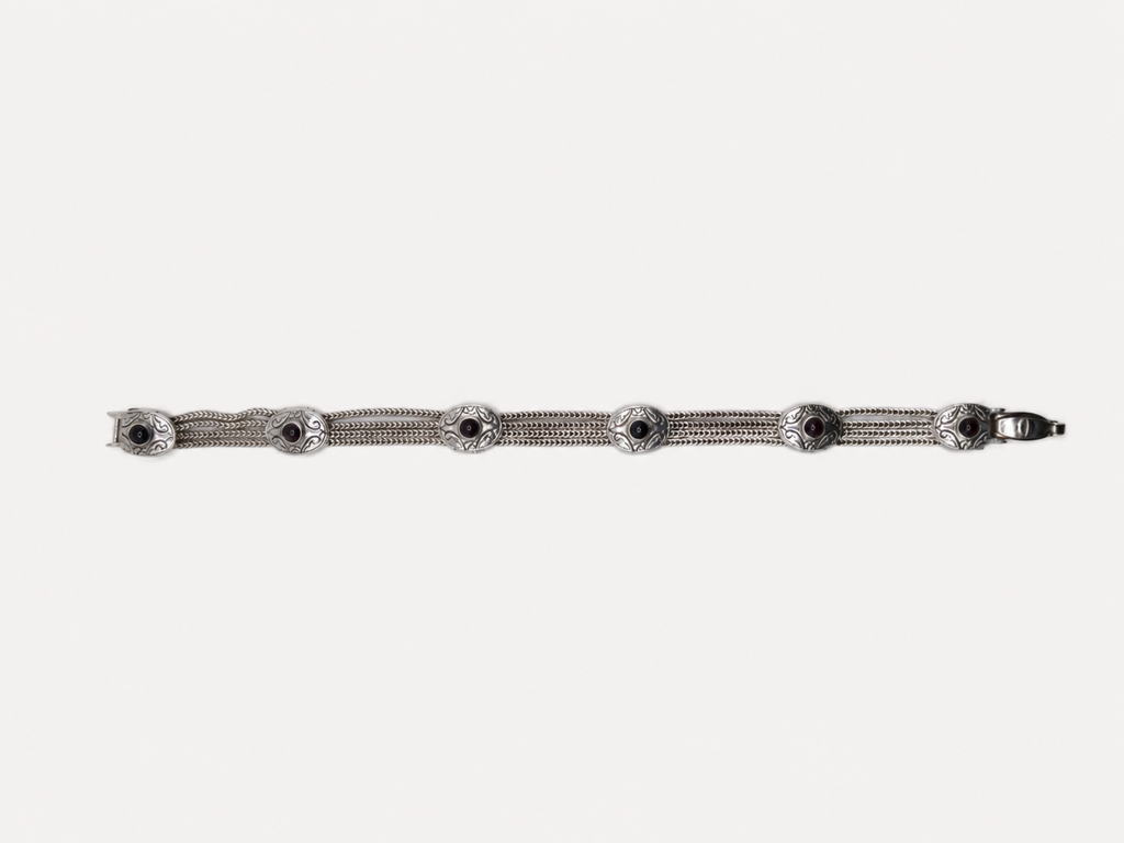 Vintage Silver Garnet Western Link Bracelet