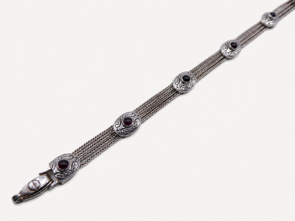 Vintage Silver Garnet Western Link Bracelet