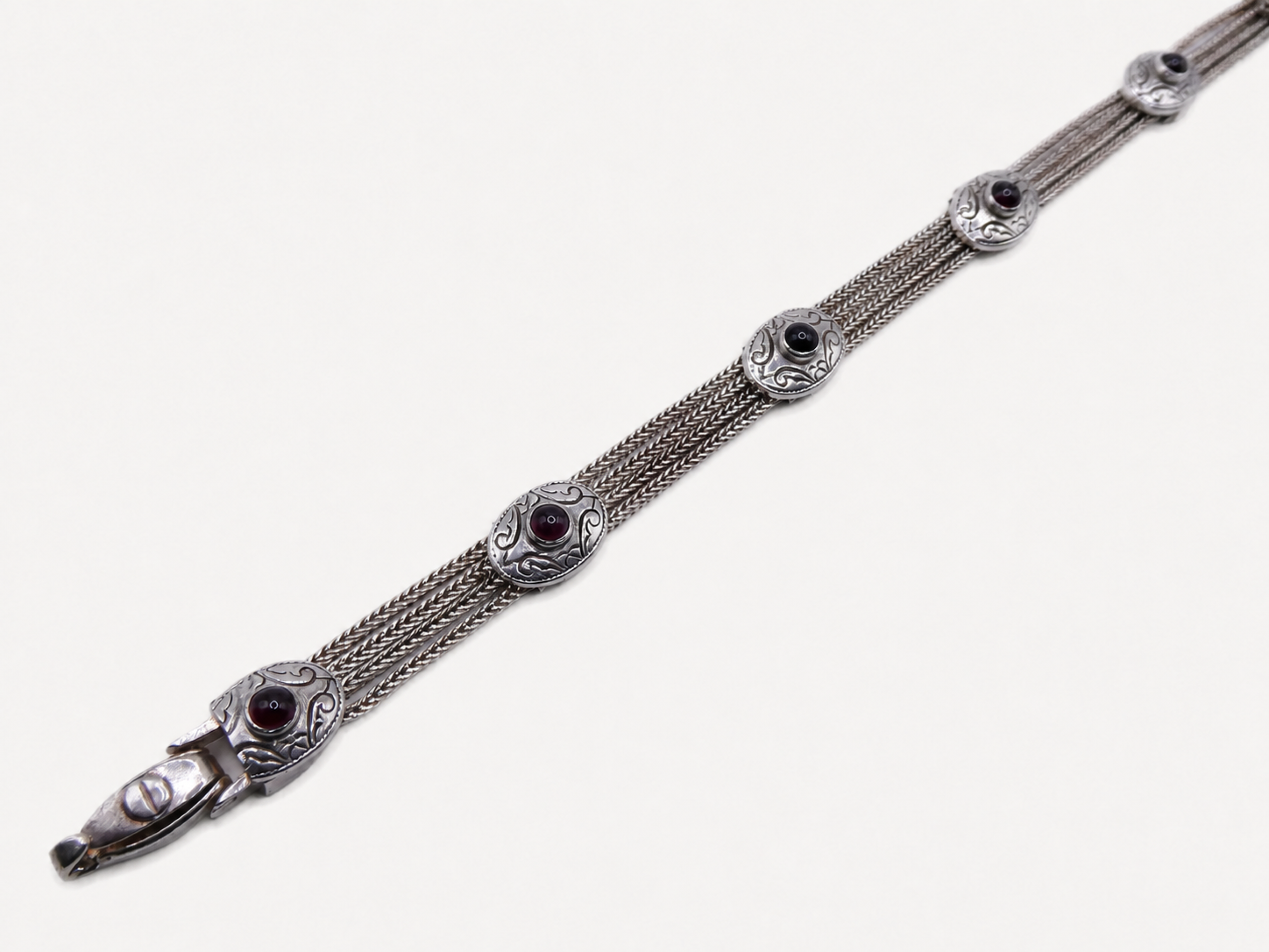 Vintage Silver Garnet Western Link Bracelet