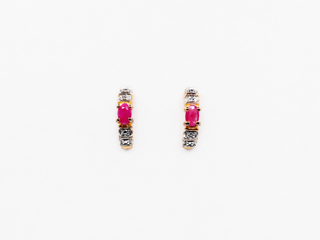 Vintage 18k Gold Over Silver Ruby Cabochon Earrings
