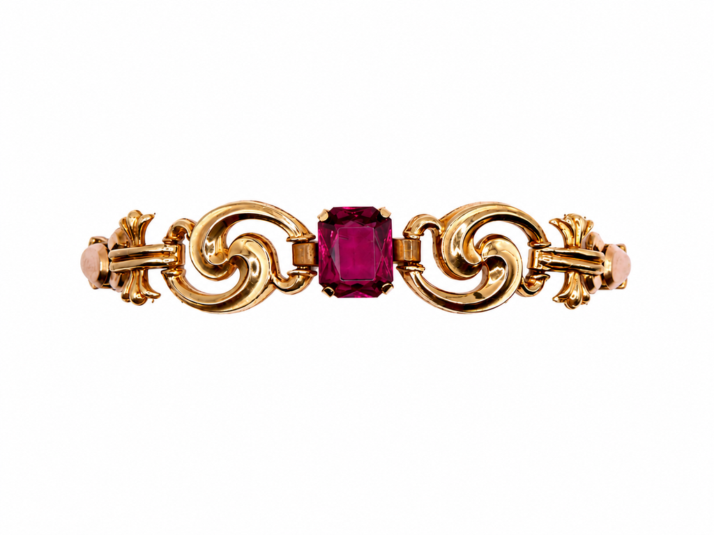 Vintage Gold-Filled Amethyst Glass Scroll Bracelet