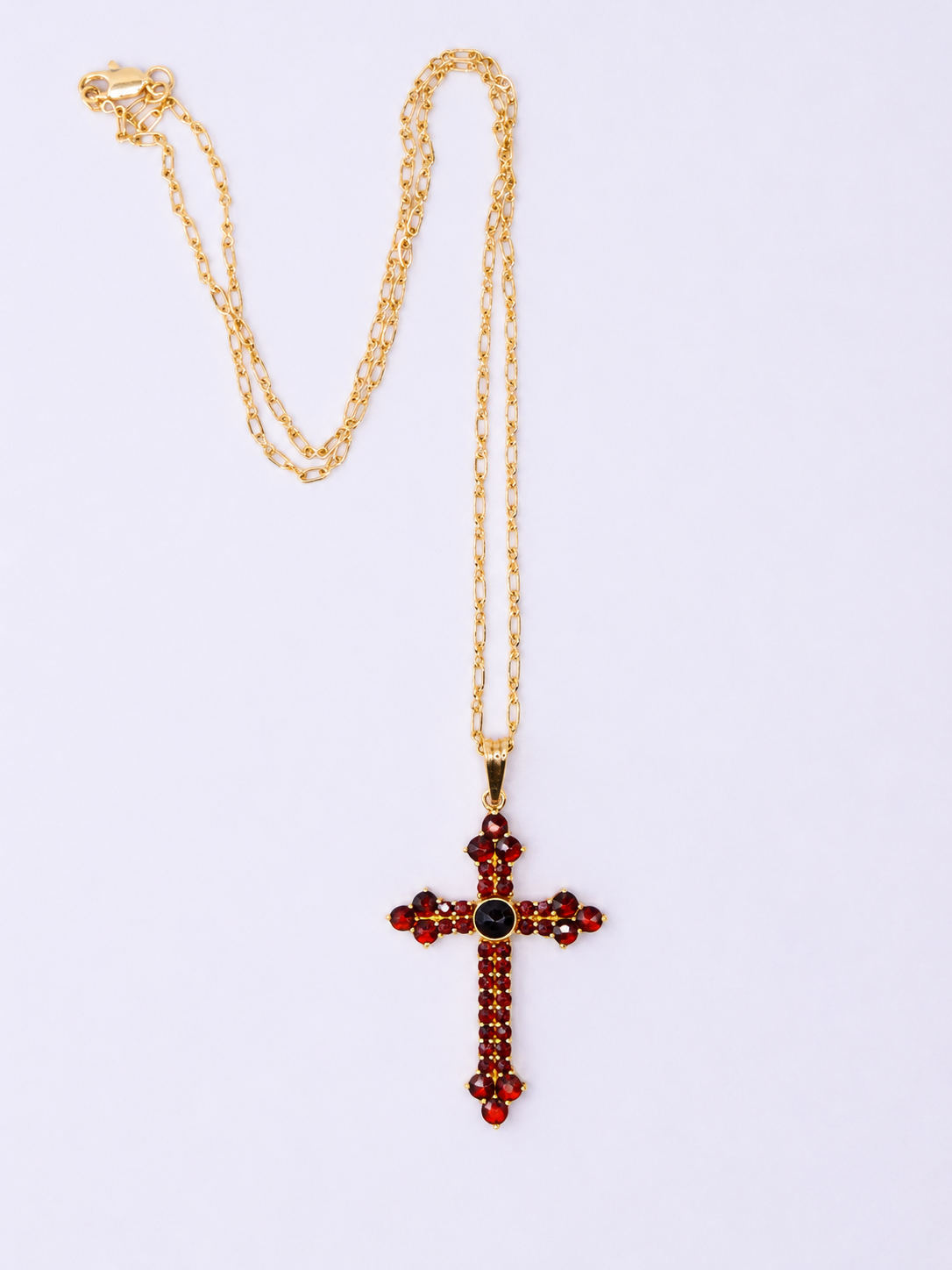 Vintage Gold Over Silver Garnet Cross