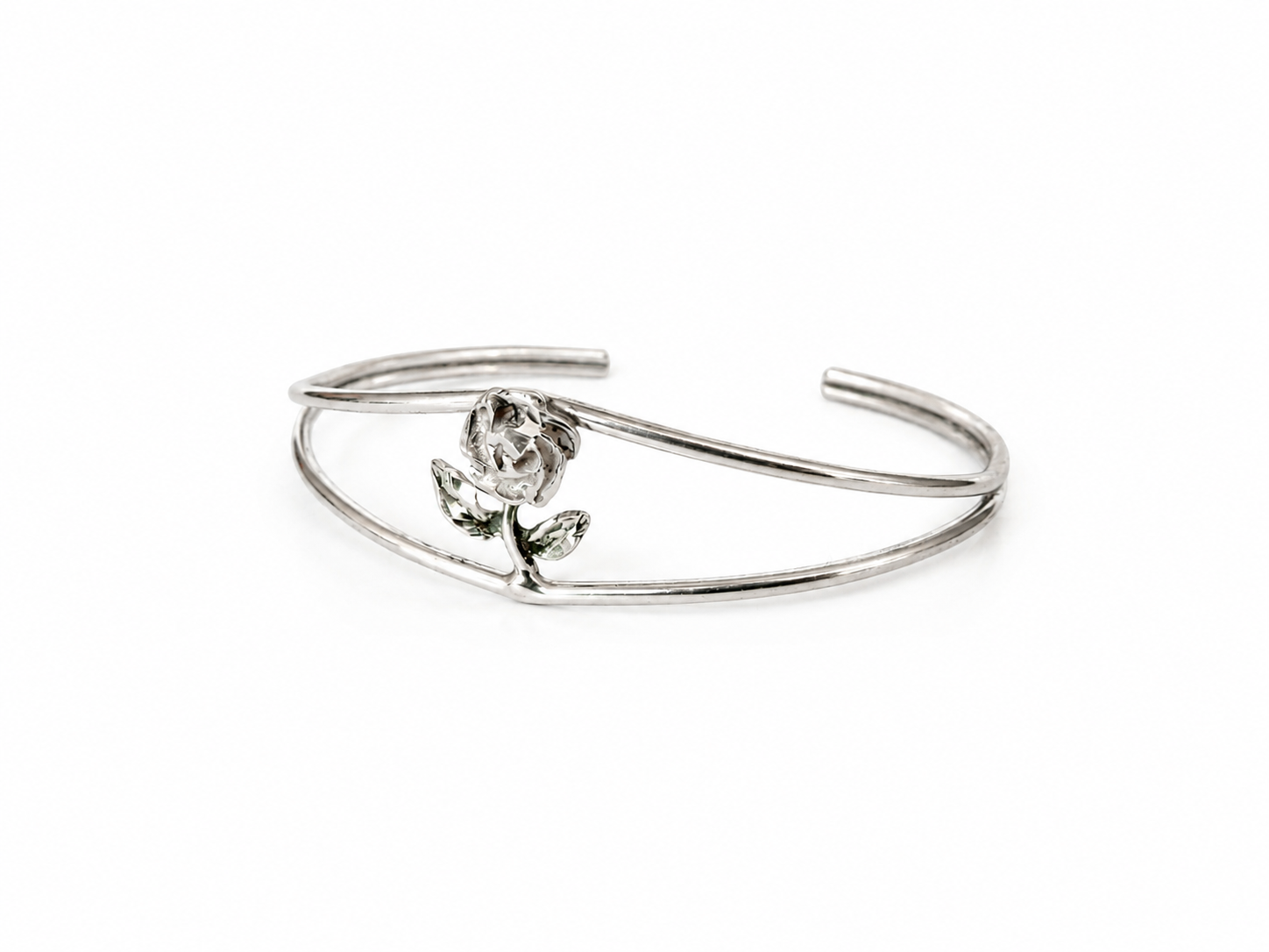 Vintage Silver Rose Cuff Bracelet