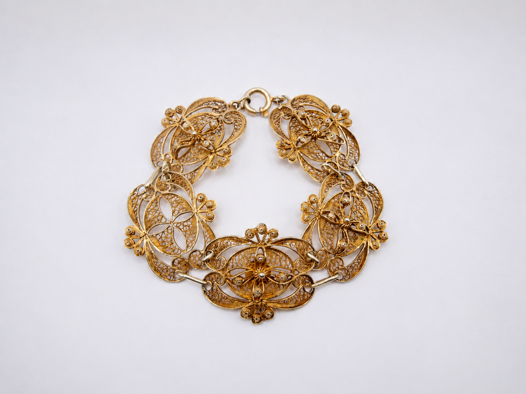 Vintage Gold Over Sterling Filigree Panel Bracelet