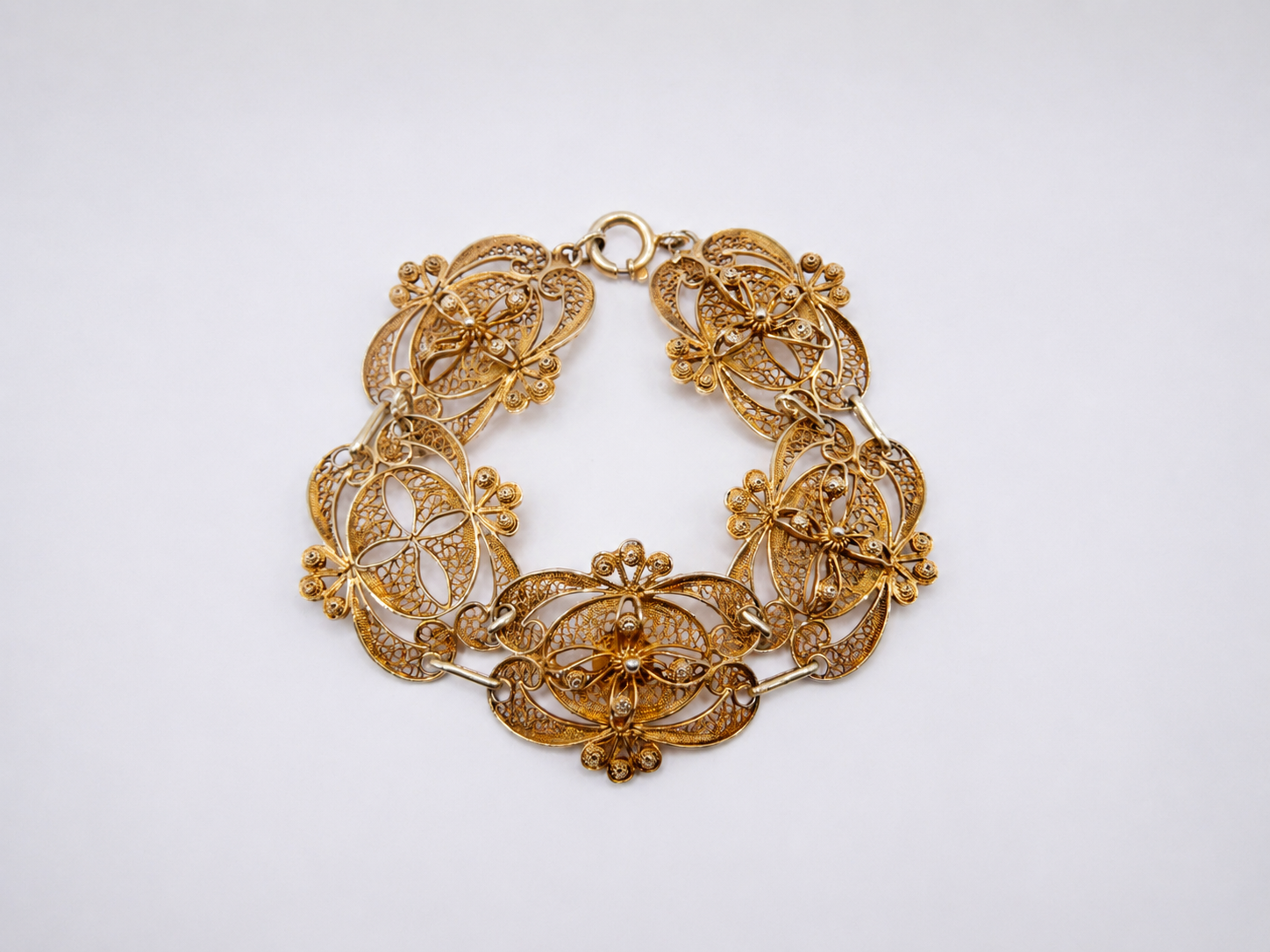 Vintage Gold Over Sterling Filigree Panel Bracelet