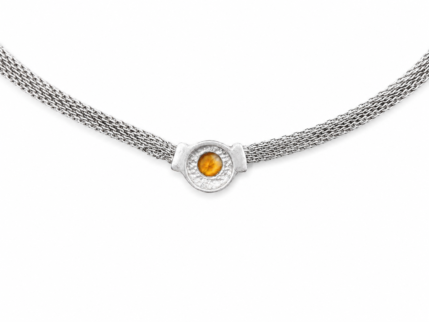 Vintage Italian Silver Mesh Link Citrine Necklace