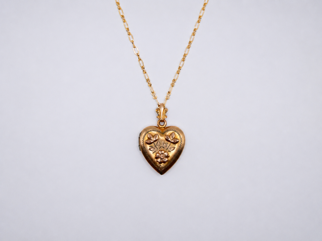 Vintage 12 Gold Filled Flower Heart Locket