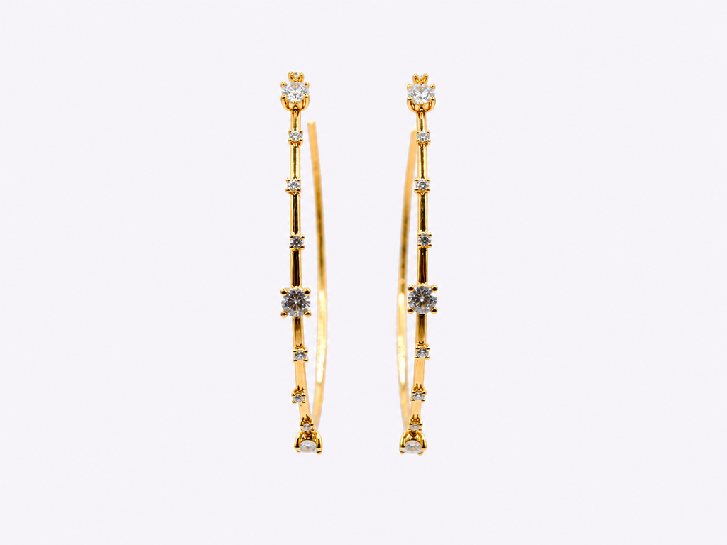 Vintage Gold Over Silver CZ Big Hoop Earrings