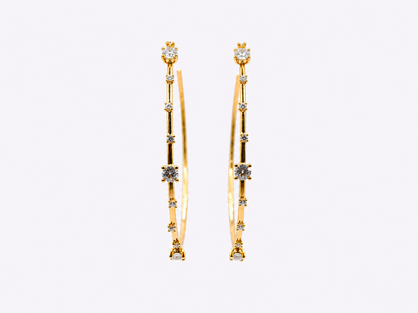 Vintage Gold Over Silver CZ Big Hoop Earrings