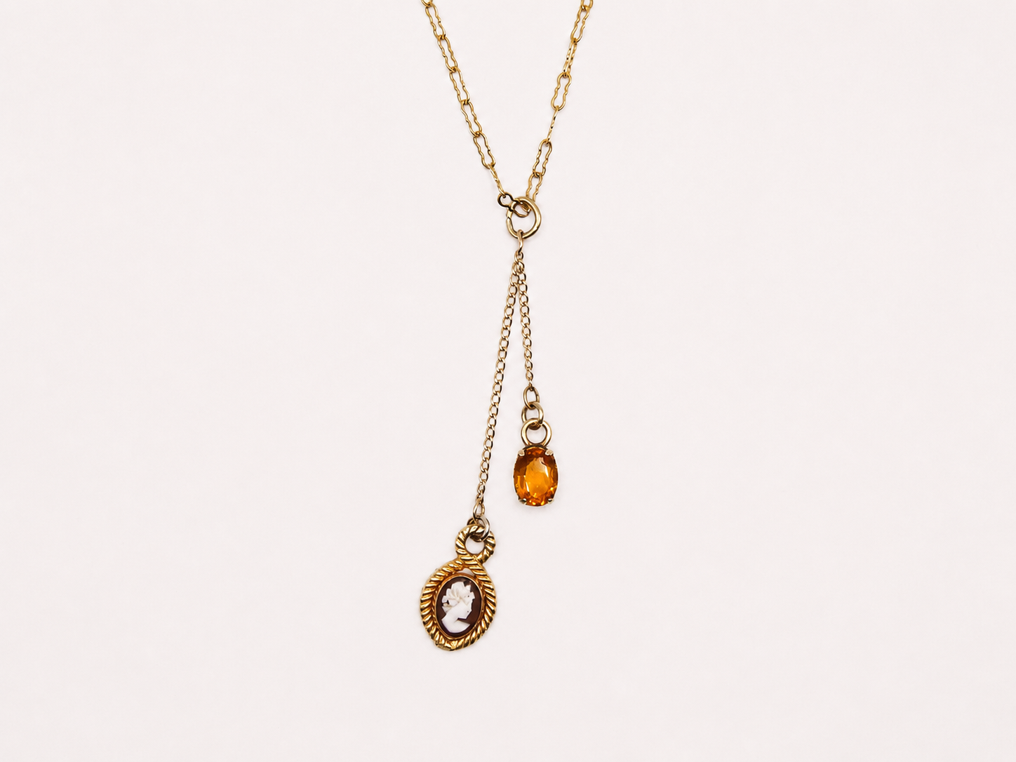 Vintage 12k Gold Filled Cameo and Citrine Glass Dangle Necklace