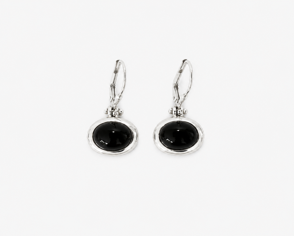 Vintage Silver Onyx Earrings