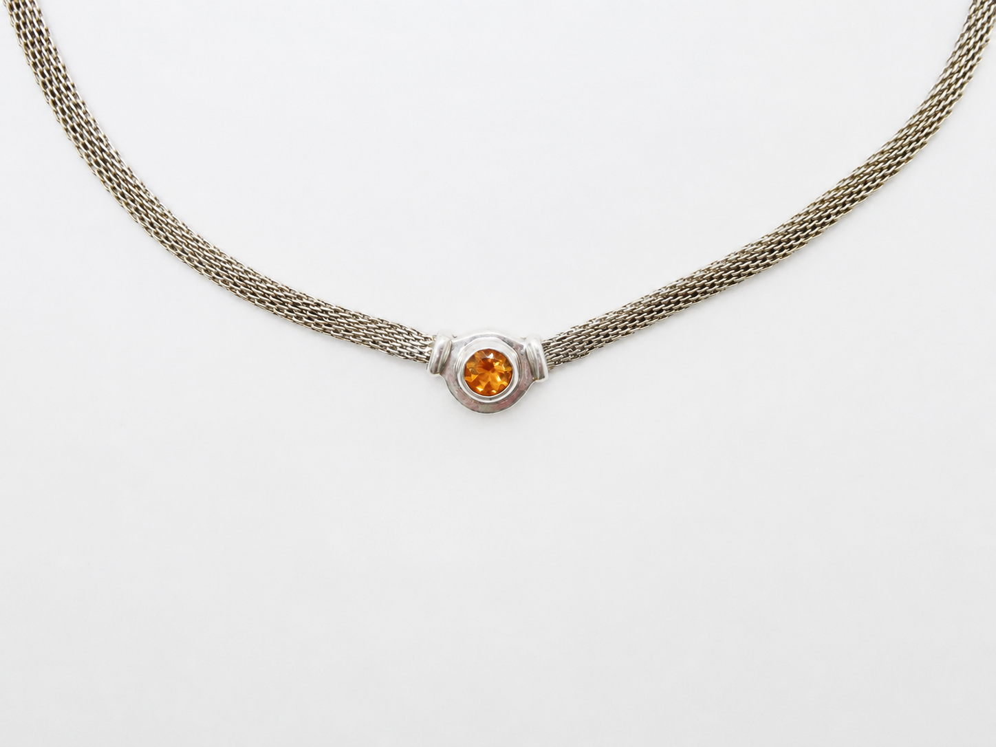 Vintage Italian Silver Mesh Link Citrine Necklace
