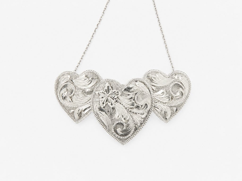 Vintage Silver Triple Heart Necklace