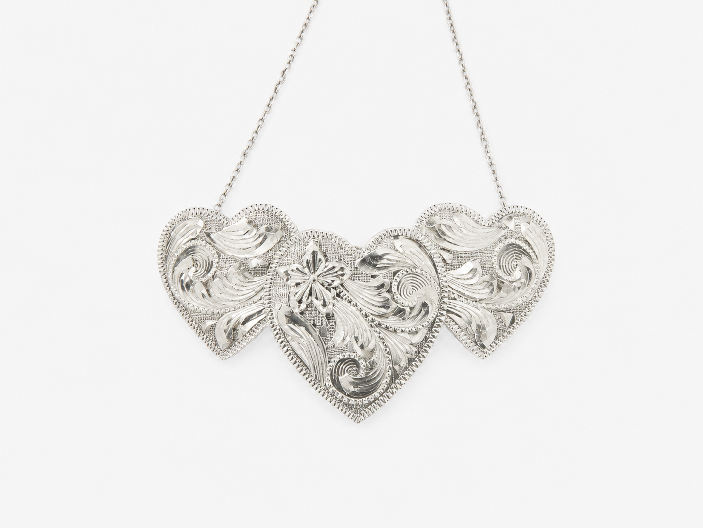 Vintage Silver Triple Heart Necklace
