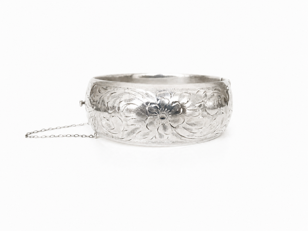 Vintage Thick Etched Silver Bangle
