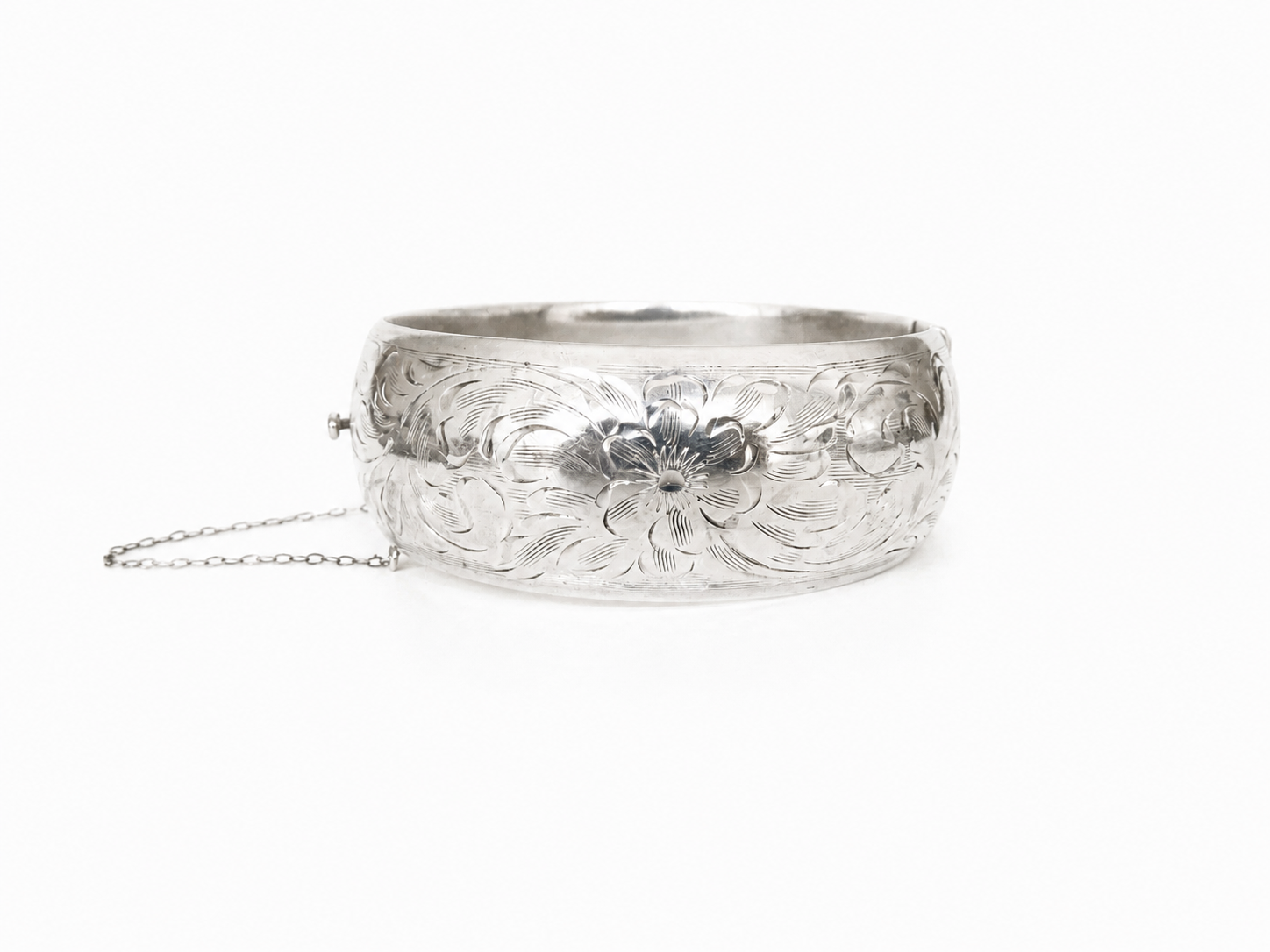 Vintage Thick Etched Silver Bangle