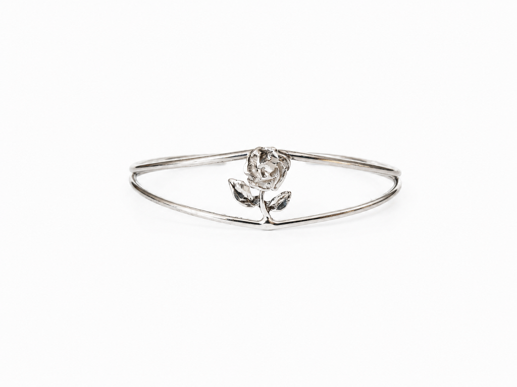 Vintage Silver Rose Cuff Bracelet