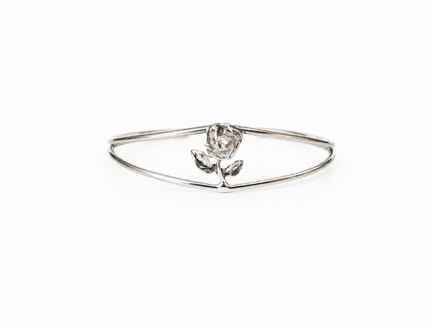 Vintage Silver Rose Cuff Bracelet