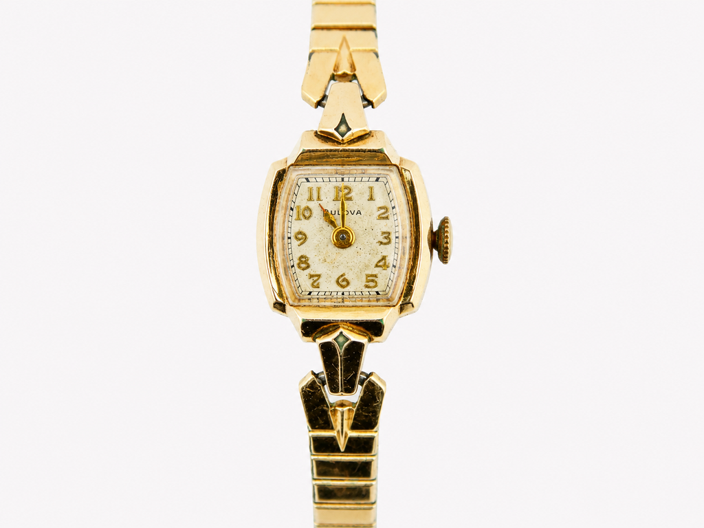 Vintage Bulova Square 10k Gold Stainless Steel Watch
