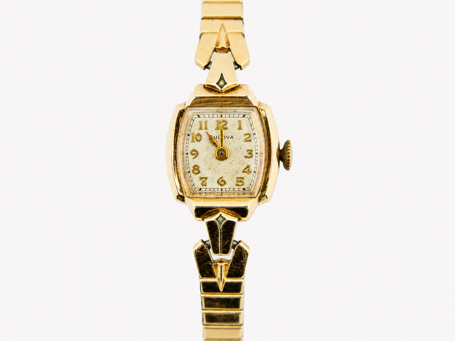 Vintage Bulova Square 10k Gold Stainless Steel Watch