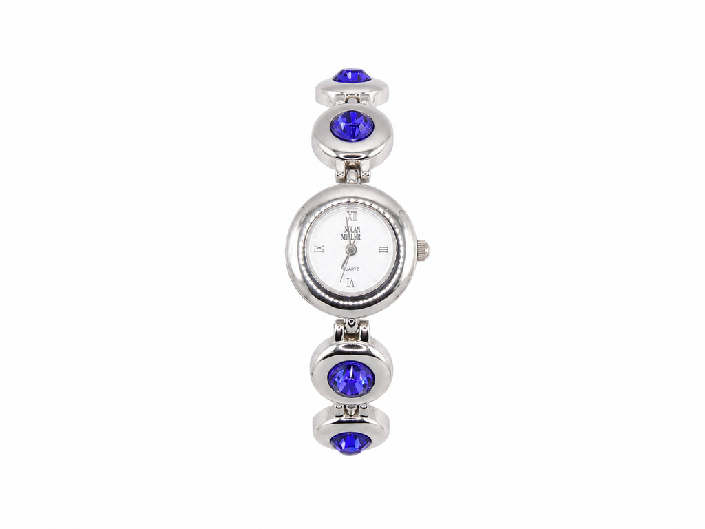 Vintage Nolan Miller Silver Amethyst Glass Watch