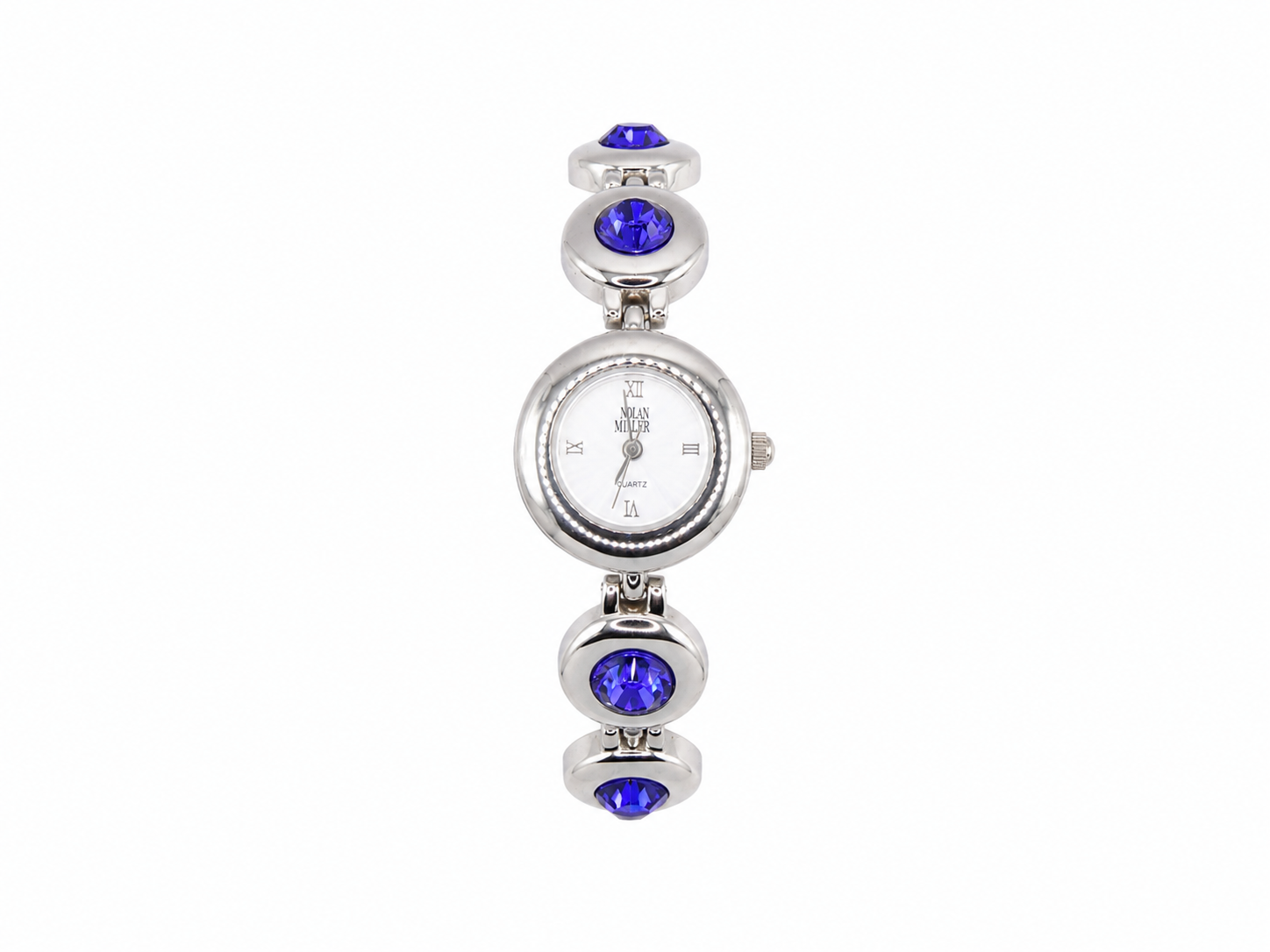 Vintage Nolan Miller Silver Amethyst Glass Watch