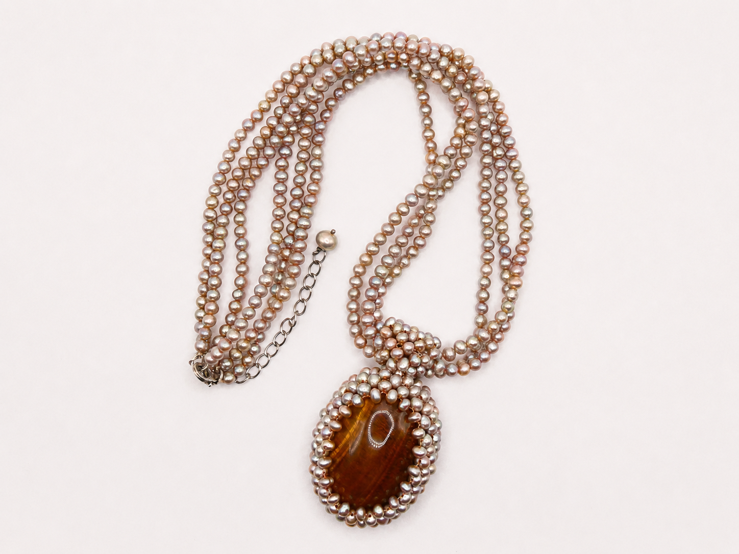 Vintage Statement Tigers Eye Seed Pearl Necklace